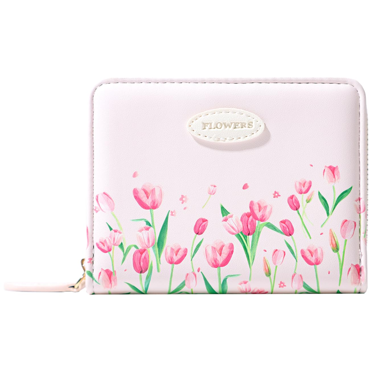 Sunwel Fashion Women Cute Print Wallets with Credit Card Slots ID Window & Zipper Coin Pouch (TULIP PINK)