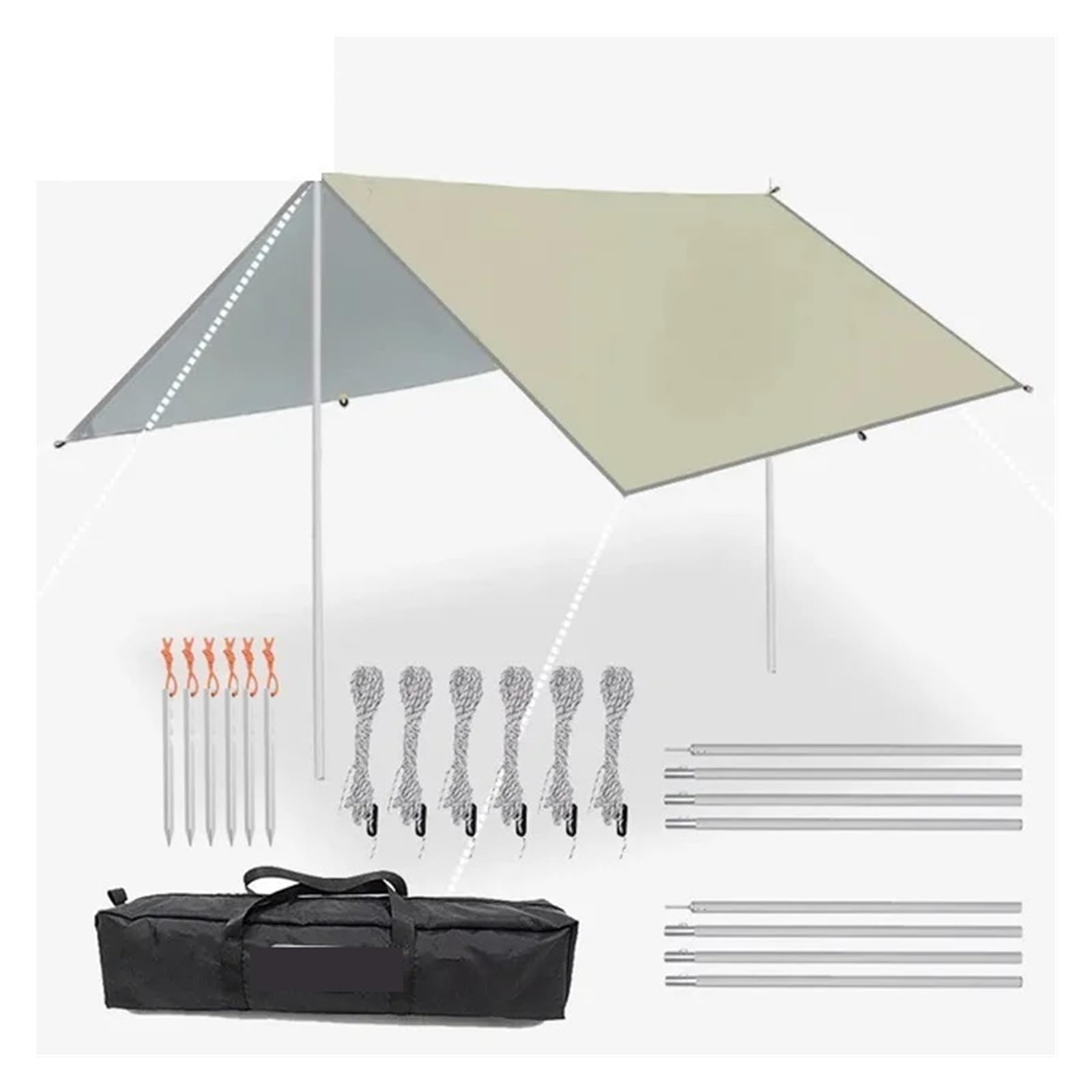 Tent tarp 5x3m 4x3m 3x3meters Waterproof Tarp Tent Shade Ultralight Garden Canopy Sunshade Outdoor Camping Awning Tourist Beach Sun Shelter 4x4(Light Khaki Tarp Set,3X3meter)
