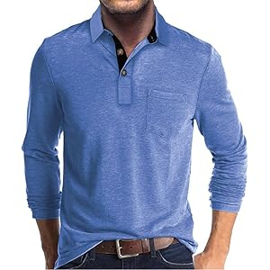 FANARCHER Men’s Casual Polo Shirts Classic Long Sleeve Shirt Solid Color Button T-Shirts Cotton Tees Golf Stylish Tops