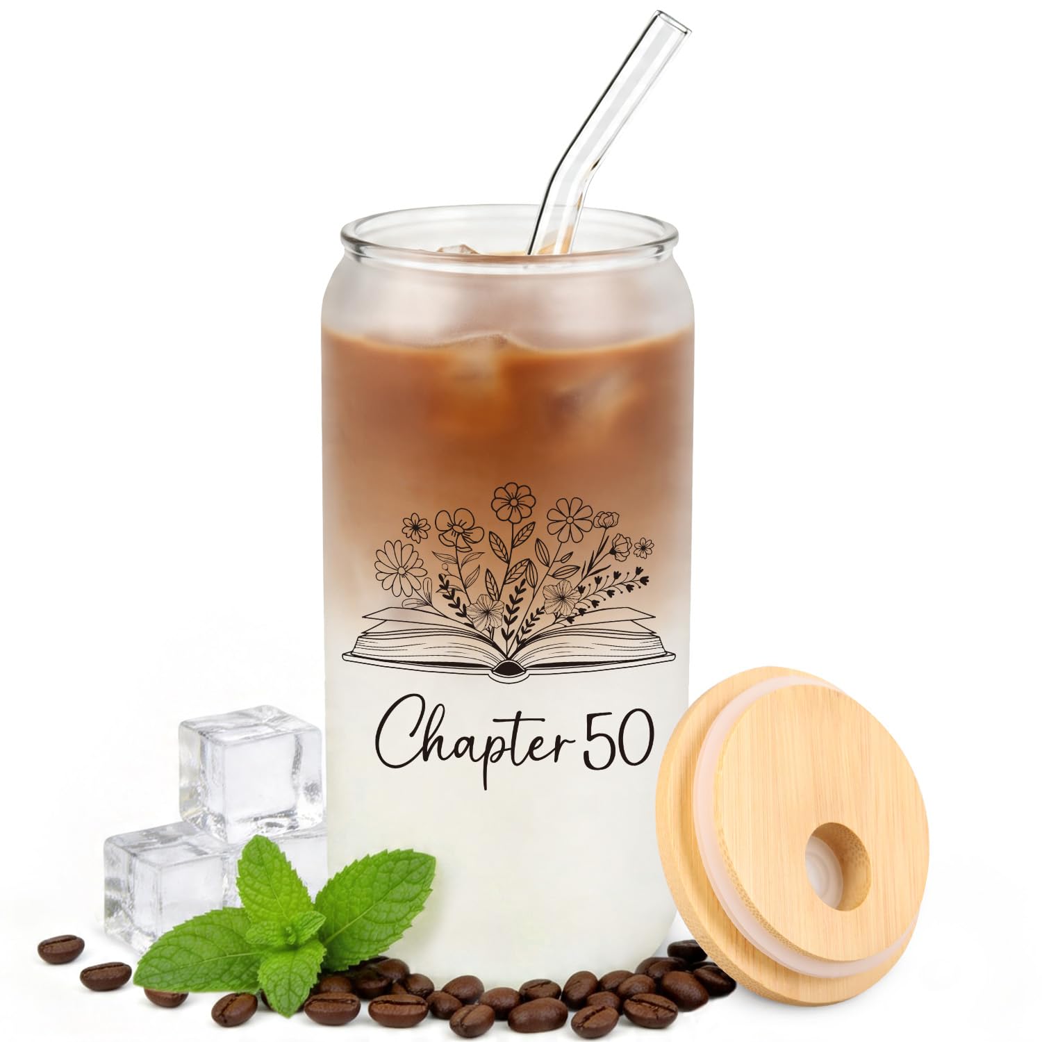 50th Birthday Gifts for Women – Chapter 50 Frosted Glass Cup with Lid & Straw, Meaningful Gift for Women Turning 50, Aesthetic Birthday Gift for Best Friend, Sister, Wife, 50 Year Old Gift Ideas