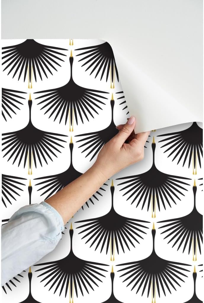 Peel & Stick Wallpaper 3ft x 2ft - Art Deco Black White Bird Animal Swan Minimalist Mod Modern Custom Removable Wallpaper by Spoonflower