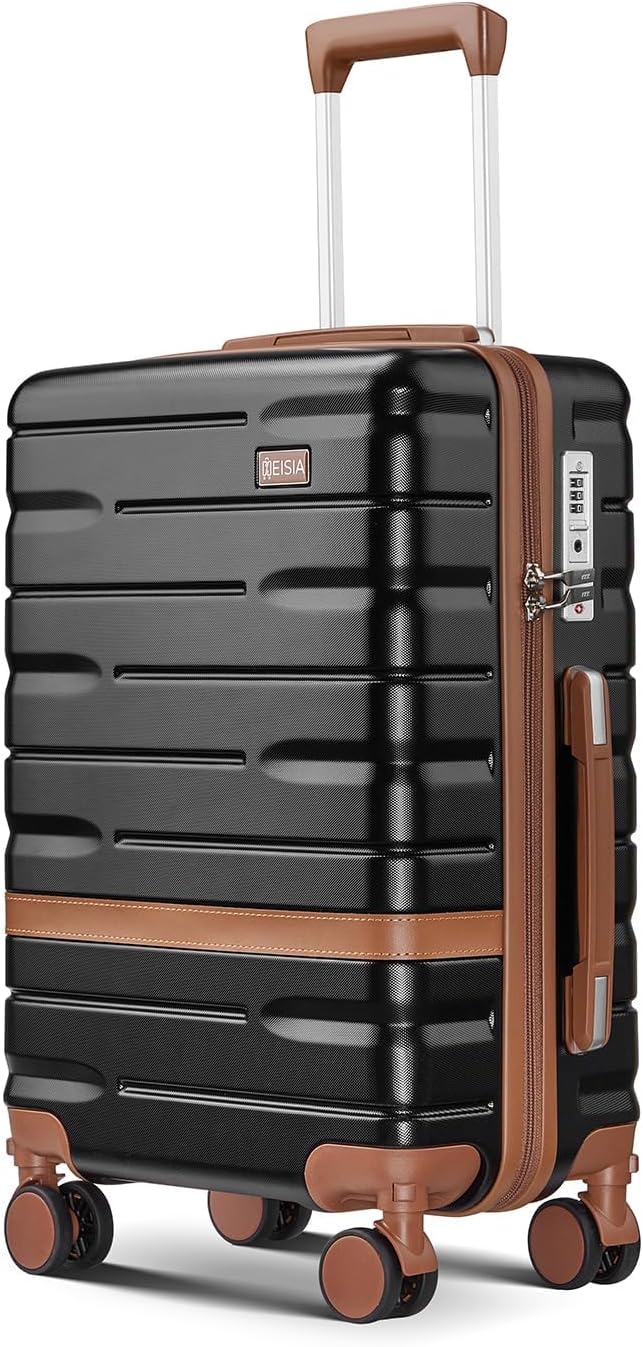 NEISIA Carry On Luggage Sets,20 Inch Carry-on Suitcase with Spinner Wheels,PC+ABS Lightweight Hardshell with TSA lock,Airline Approved YKK Zippers (black)