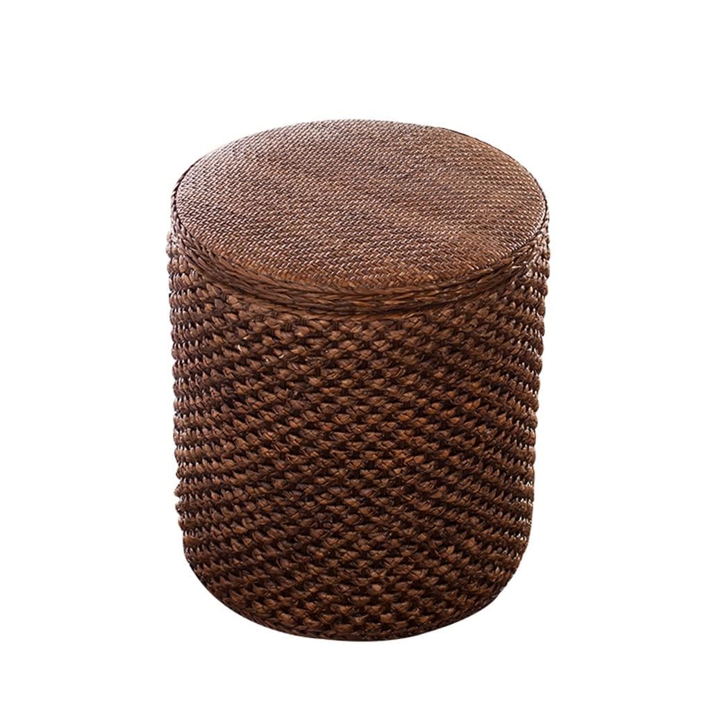 Cube décoratif pouf rond et rangement en rotin pour salon et bureau