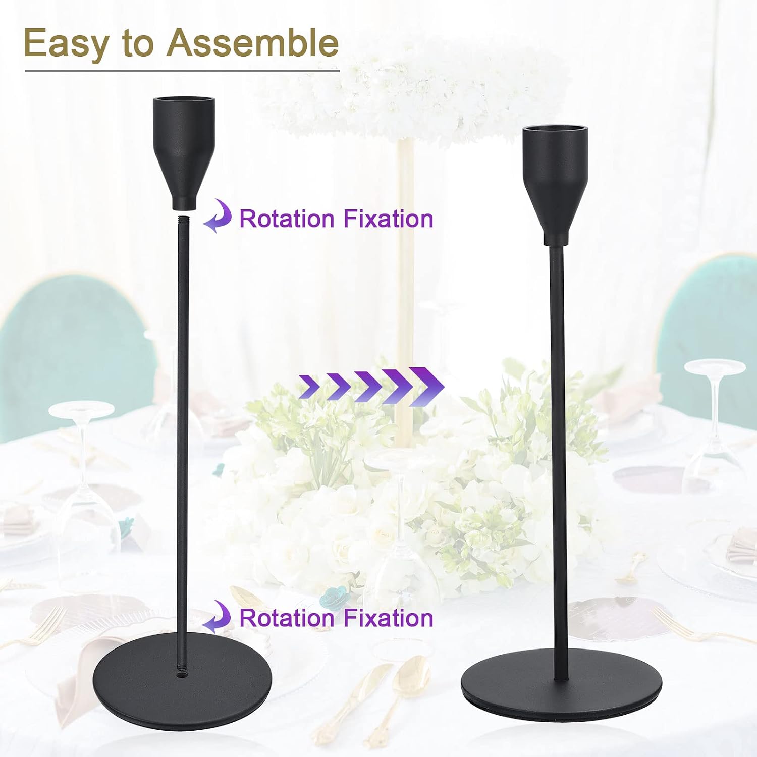 PATIKIL Black Candlestick Holder Set of 9, Taper Candle Holders Long Candle Holder Fits 3/4 Inch Candles for Halloween Christmas Decor Table Centerpiece Dinning Party