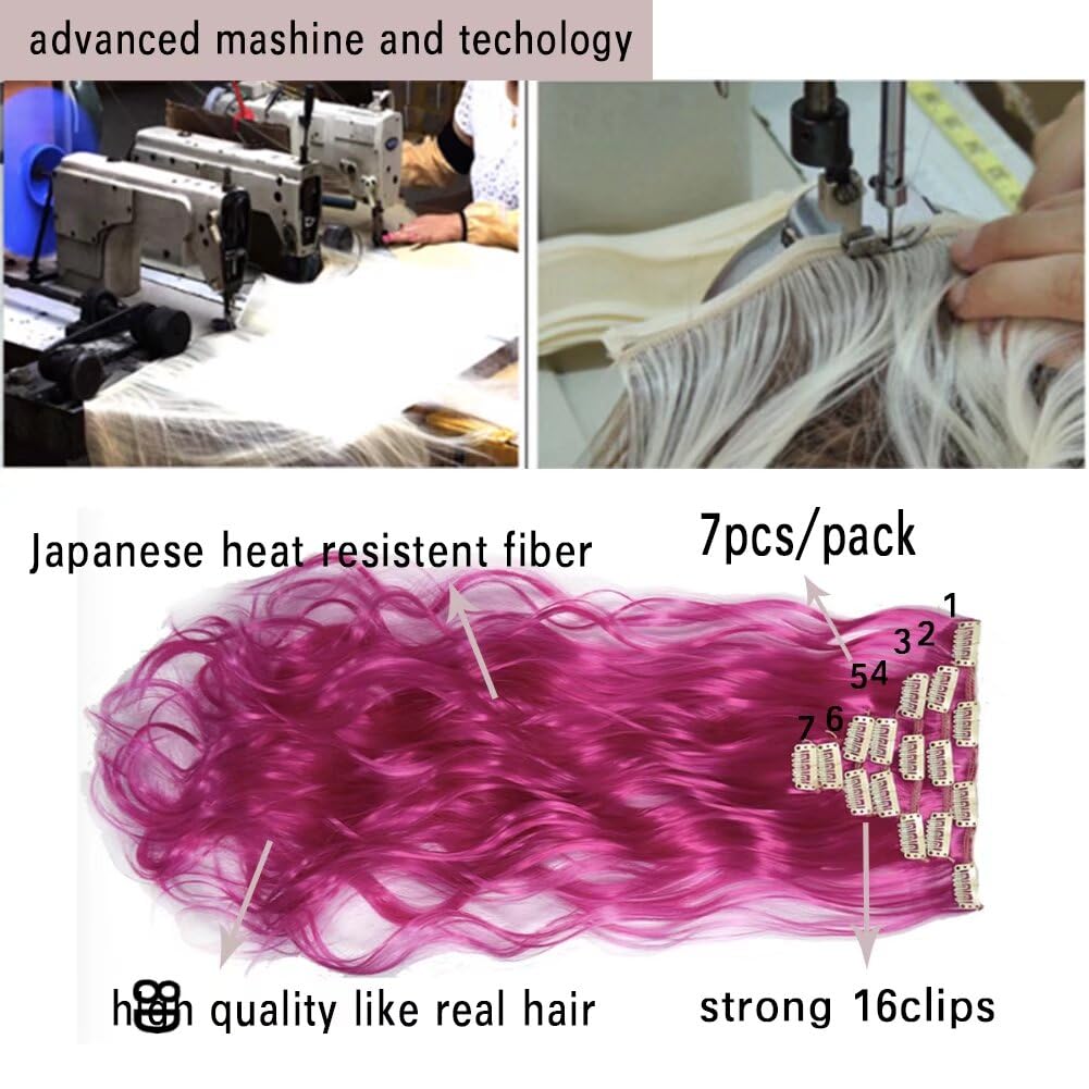 LaLuLoLi 20" 100g Wavy Curly Synthetic Hairpiece #8D Shocking Pink Color Hair Extension Clip in 7Pcs Full Head 16 Clips ins on Hair Extensions for Women Party Gift Cosplay - Image 4
