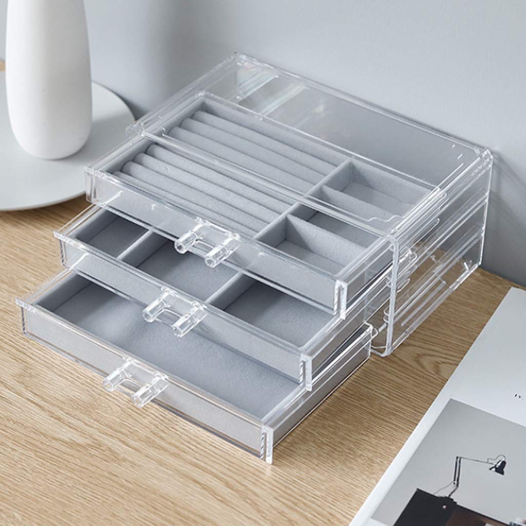 Scatola portaoggetti in plastica Grigia, portaoggetti in Stile cassetto, Collana, Orecchini e Organizer in Stile Semplice