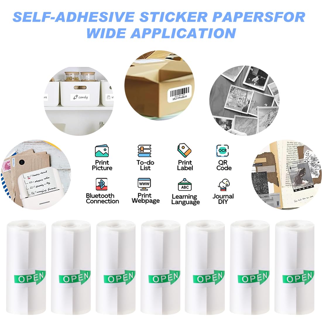 10 rollen thermische rollen, 57 x 25 mm, 5 rollen thermisch papier voor kinderen, instant camera 's en 5 rollen zelfklevende bedrukbare stickers, printerpapier voor mobiele mini-fotoprinter 10 rollen thermische rollen, 57 x 25 mm, 5 rollen thermisch papier voor kinderen, instant camera 's en 5 rollen zelfklevende bedrukbare stickers, printerpapier voor mobiele mini-fotoprinter