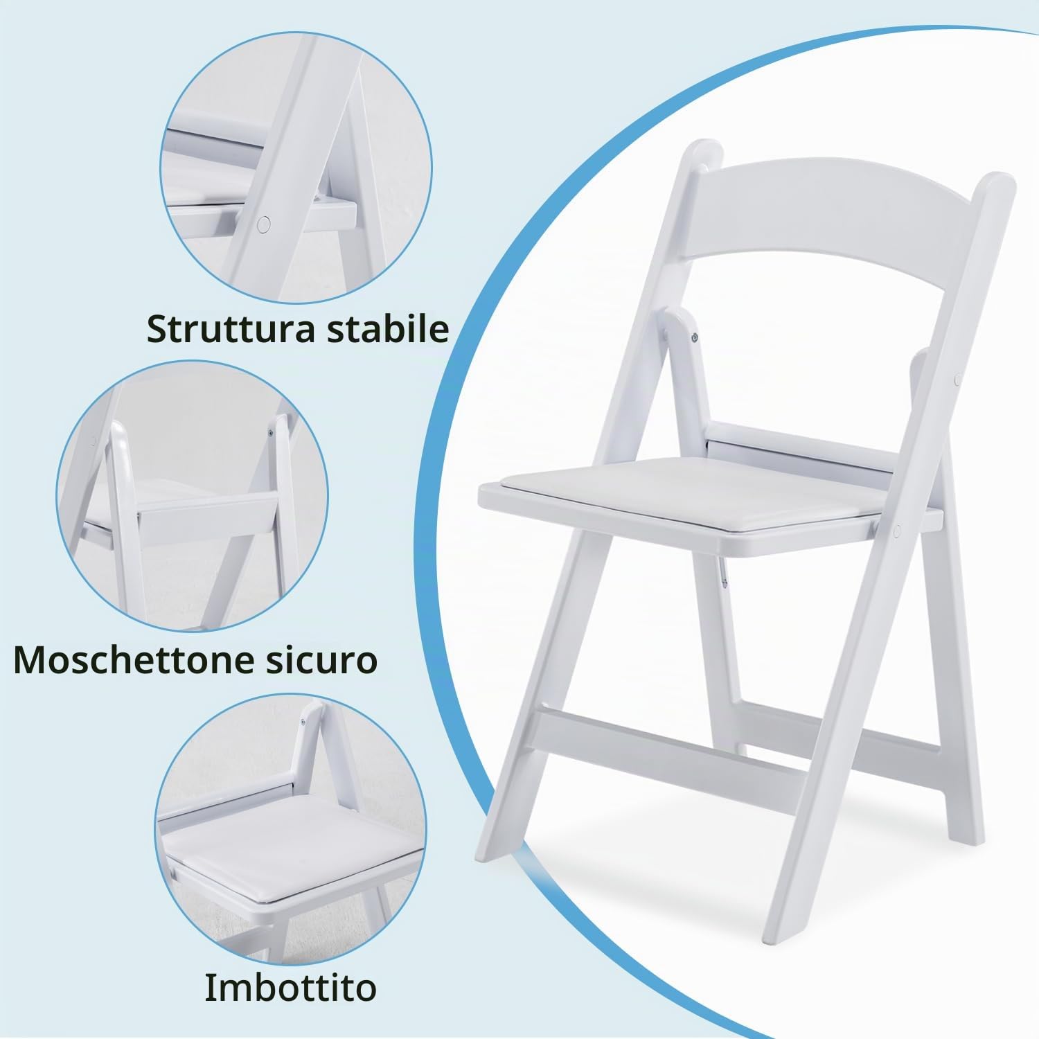 KAIHAOWIN Sedie pieghevoli in resina, confezione da 4, con seduta imbottita in vinile, per interni ed esterni, per eventi, feste, matrimoni, colore: bianco