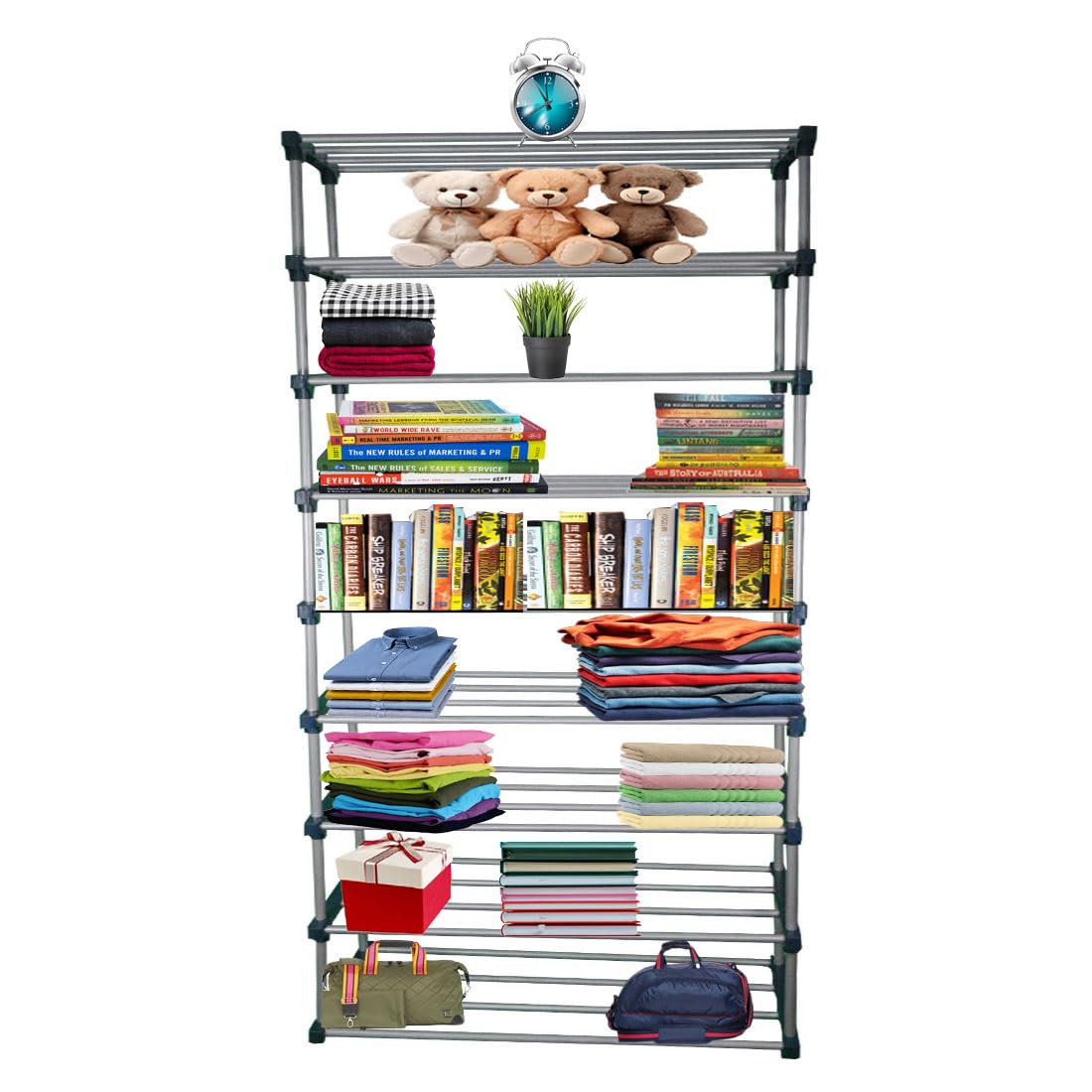 DEMARK® 9 Layer Children Book Rack for Home Library, Metal Bookshelf, Stand for Study Room (9 Layer)-image-27