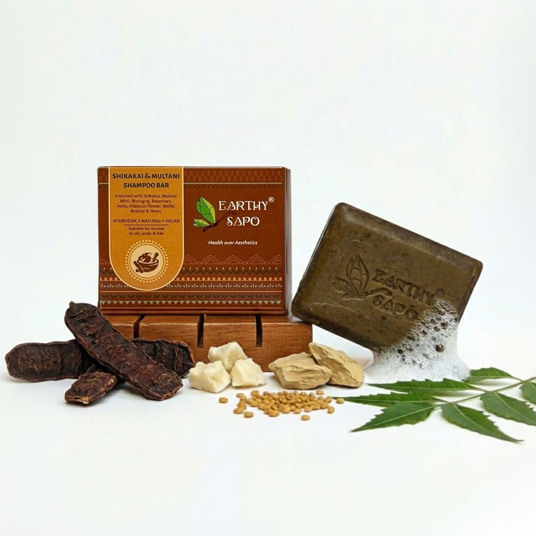 EARTHY SAPO Shikakai & Multani Shampoo Soap Bar - 100 GR (3.52oz)