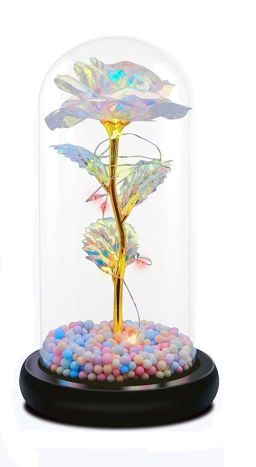 Rose Flower Gift, Rainbow Forever Rose in Glass Dome, Rose Light Up Flower, Personalized Gifts for Mom, Sisters, Friend, Women, Valentine's Day, Birthday, Wedding-image-40