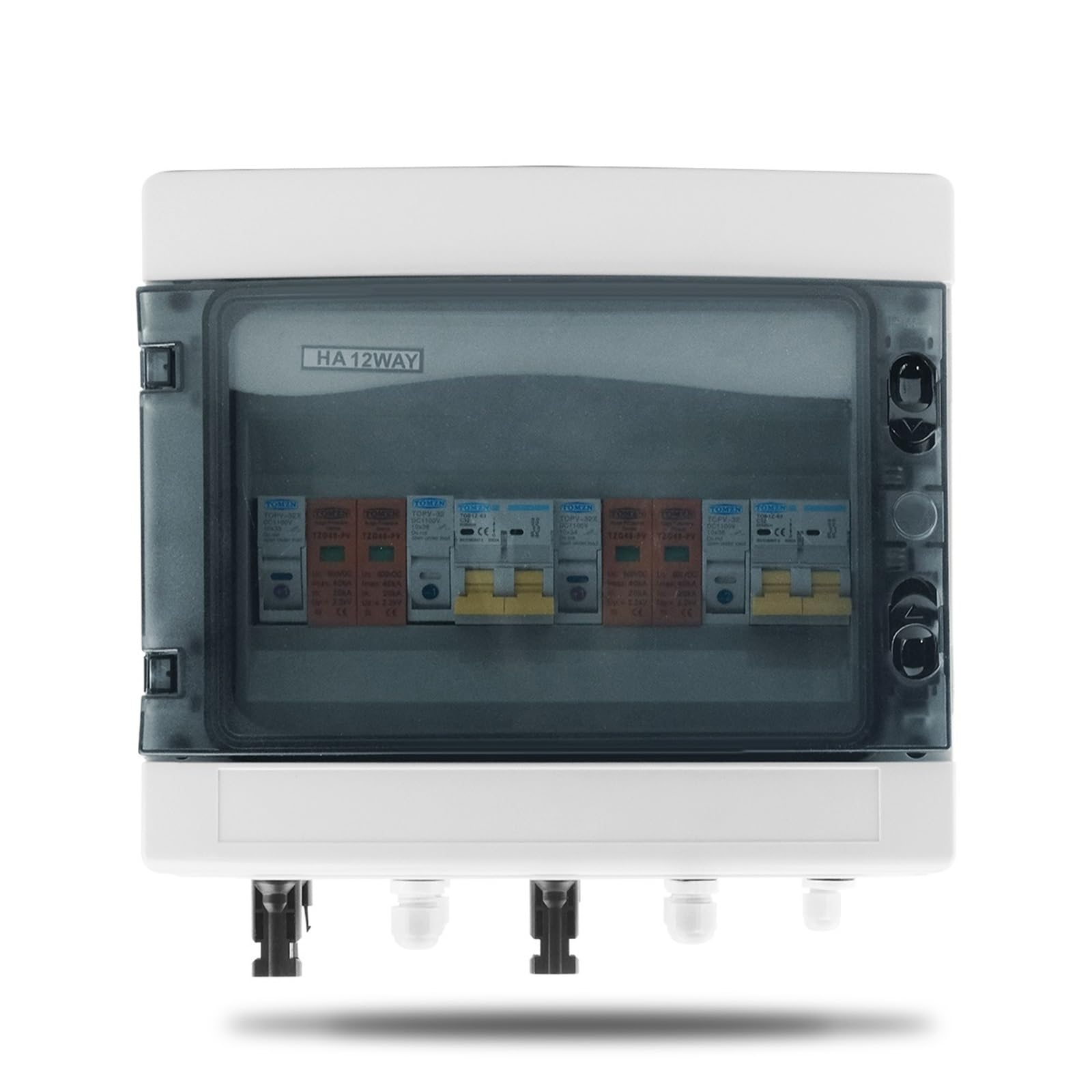 Scatola Combinata Solare Fotovoltaica Quadro di combinazione fotovoltaico solare con protezione contro i fulmini, 2 ingressi e 2 uscite, fusibile CC 600 V, MCB, SPD, scatola impermeabile IP65 a 12 vie