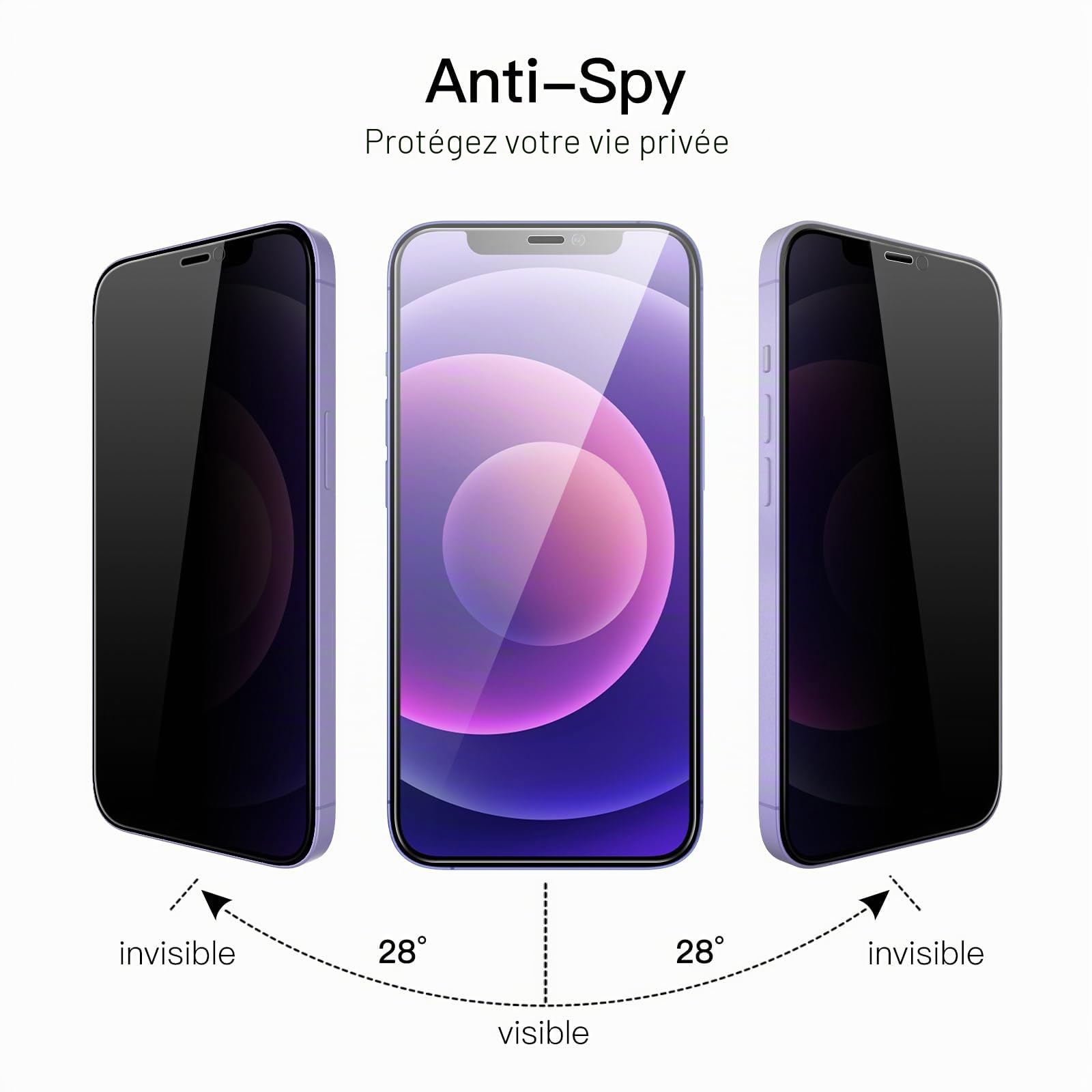 JETech Protection d'Écran Anti-Espion pour iPhone 12 et iPhone 12 Pro 6,1 Pouces, Couverture Complète Film en Verre Trempé, Compatible Coque, Lot de 2