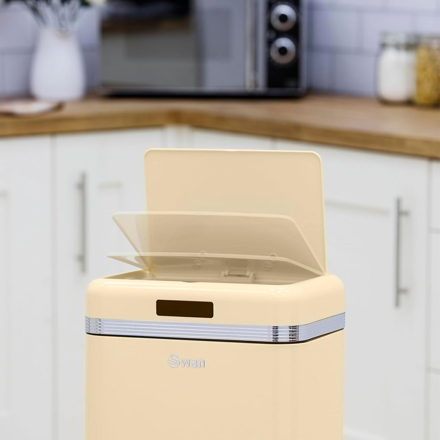 Swan Retro kosz na śmieci automatyczny kuchenny czujnik ruchu 45 litrów metalowy inteligentny kosz na śmieci o dużej pojemności vintage design krem