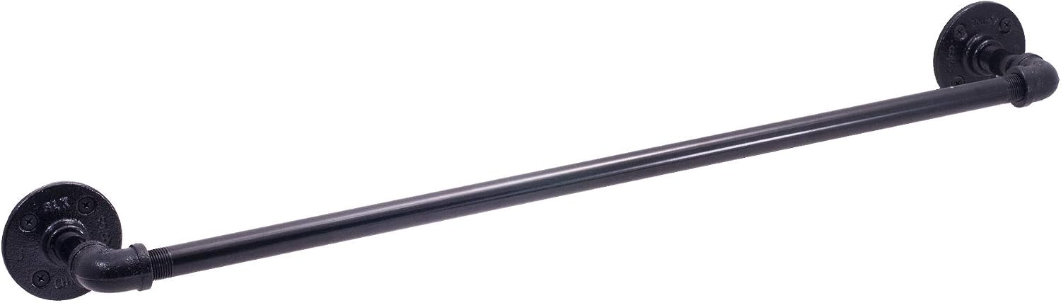 Pipe Décor 5624BK Industrial and Rustic 24" Towel Bar Complete Set Electroplated Black Finish