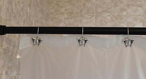 Miniatura 4 de Juego de 12 anillos para cortina de ducha, ganchos decorativos de mariposa brillante pulidos, ganchos decorativos de metal inoxidable para cortinas