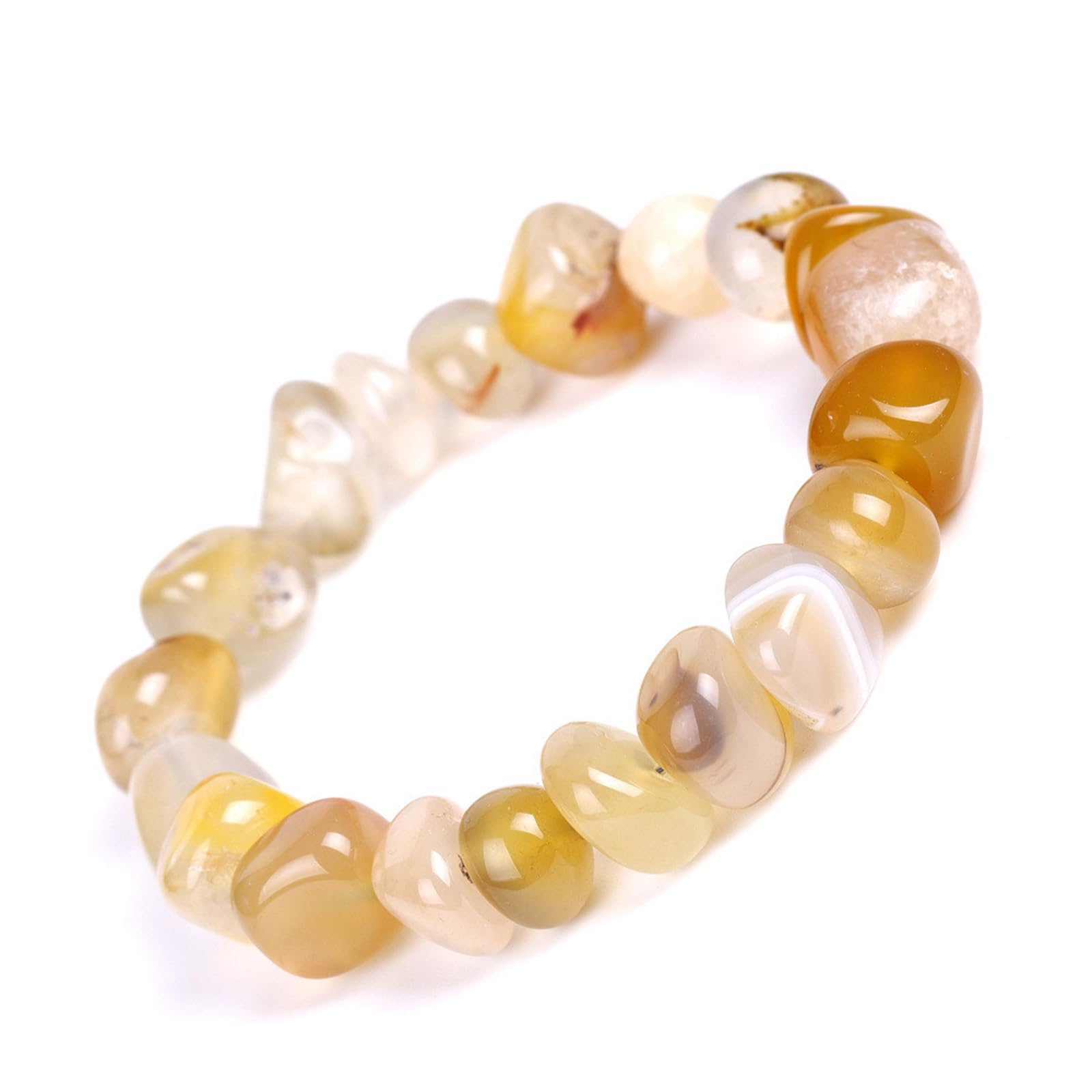 GGXDH Gelber Achat Naturstein Armband für Damen Herren, 8-12mm Unregelmäßige Echtes Achat Edelstein Elastisch Armband, Handgefertigt Kristall Glücksarmband Schmuck mit Geschenk Box