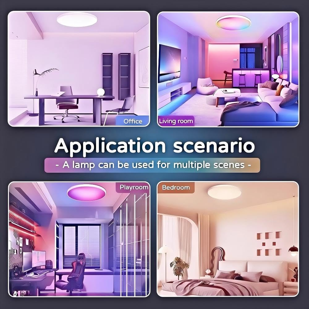 Lampada da Soffitto LED Intelligente 24W Dimmerabile, RGB+CCT 2700K-6500K, Compatibile Alexa/Google, IP54 Impermeabile, Timer, Modalità Musica, Luce Notturna per Casa