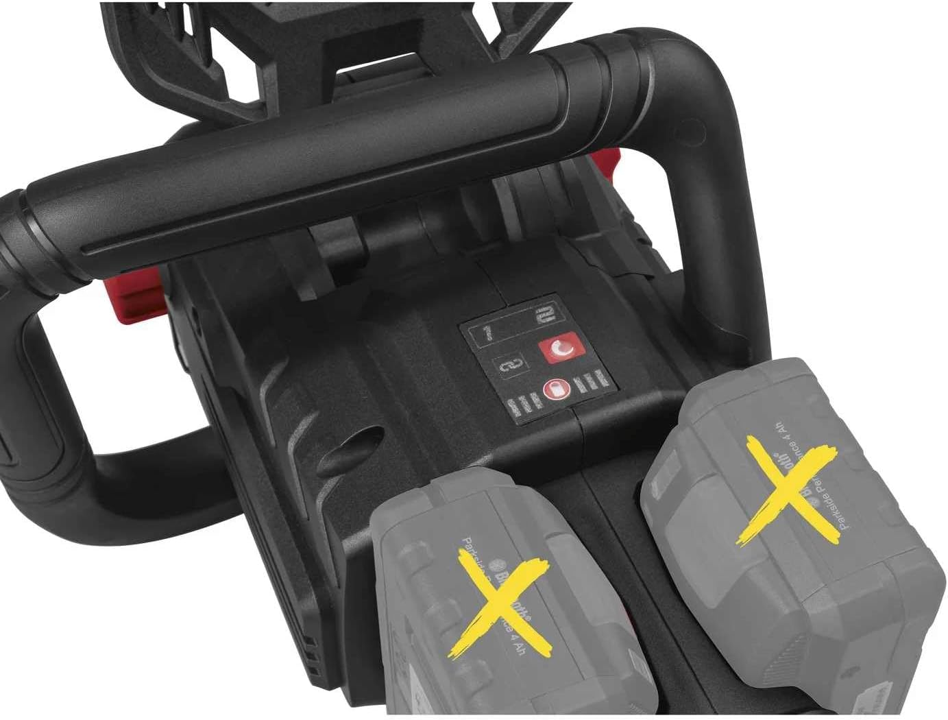 Chainsaw control panel with battery indicators