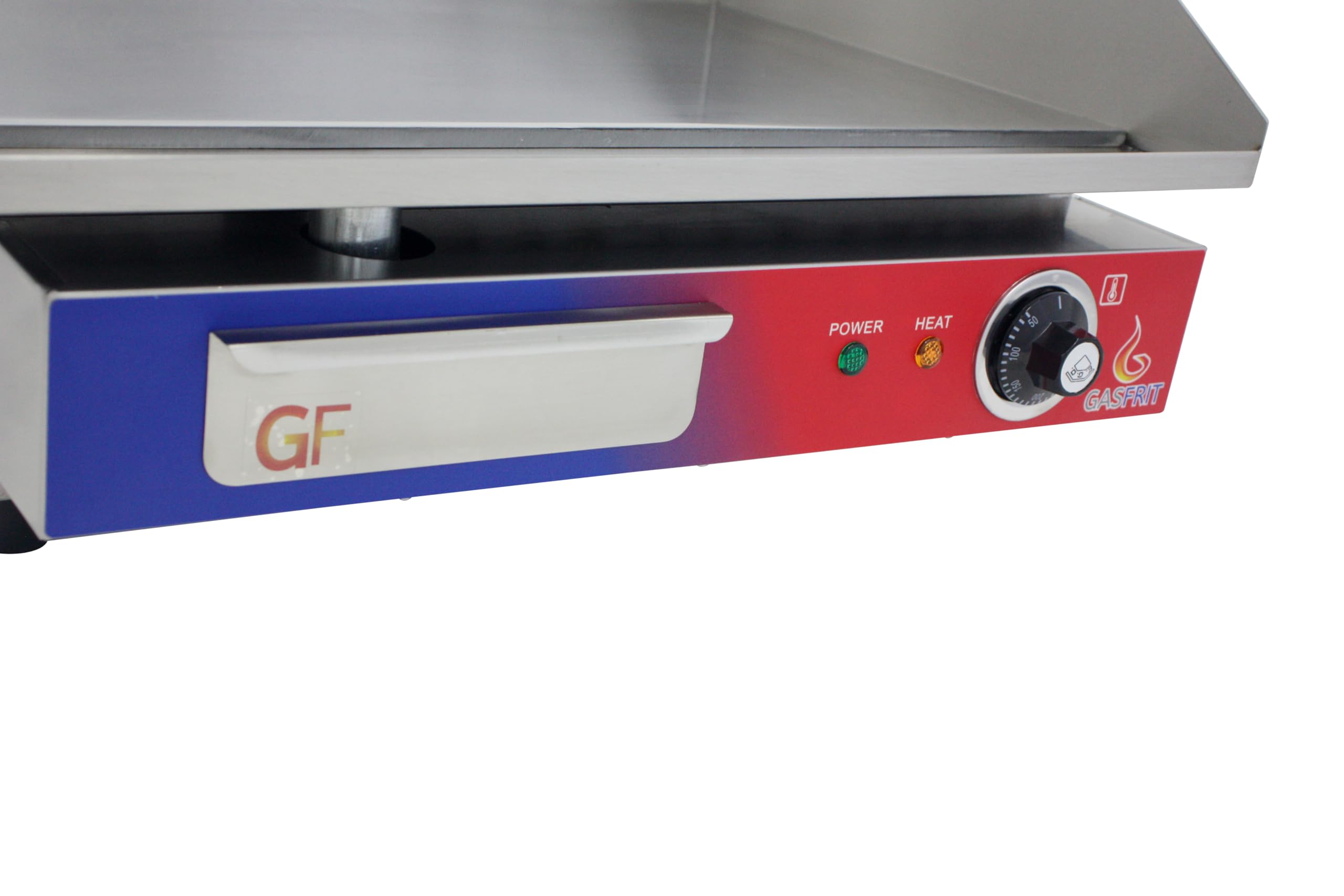 Plancha Industrial electrica de cromo duro con termostato 550 X 430 X 252 mm para Cocina Profesional, Acero Inoxidable, Encendido Piezoeléctrico, Cajón Recograsas
