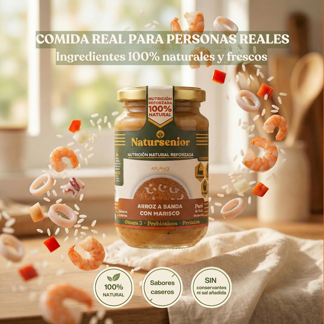 Natursenior - Comida Triturada para Personas Mayores - Pack Puré de Arroz a Banda con Marisco - 100% Natural, Omega 3, Fibra, Proteína - 6 uds x 340g