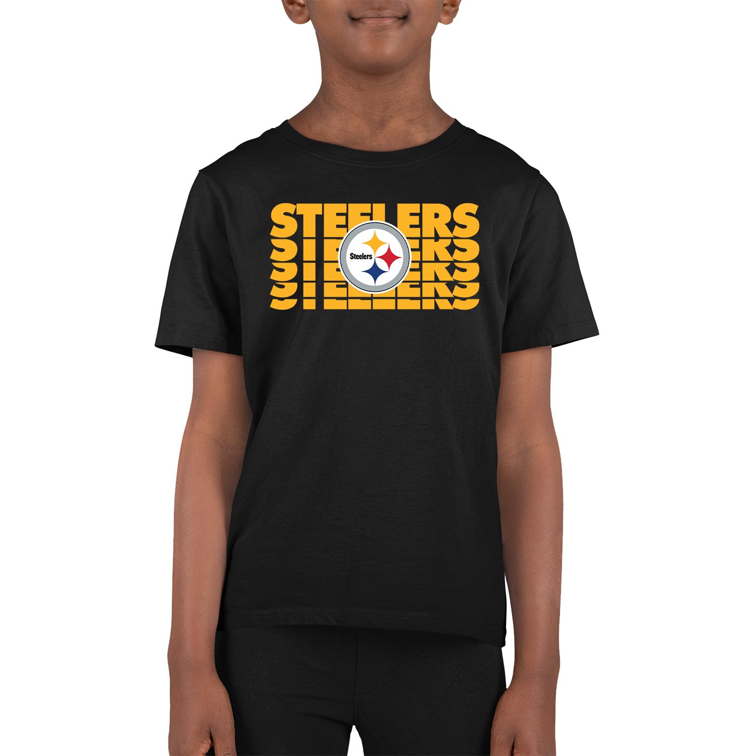 Team Fan Apparel NFL Youth Repeating Logo Football T-Shirt Unisex Tag Free Comfortable, Kids Boys Girls, Lightweight Soft
