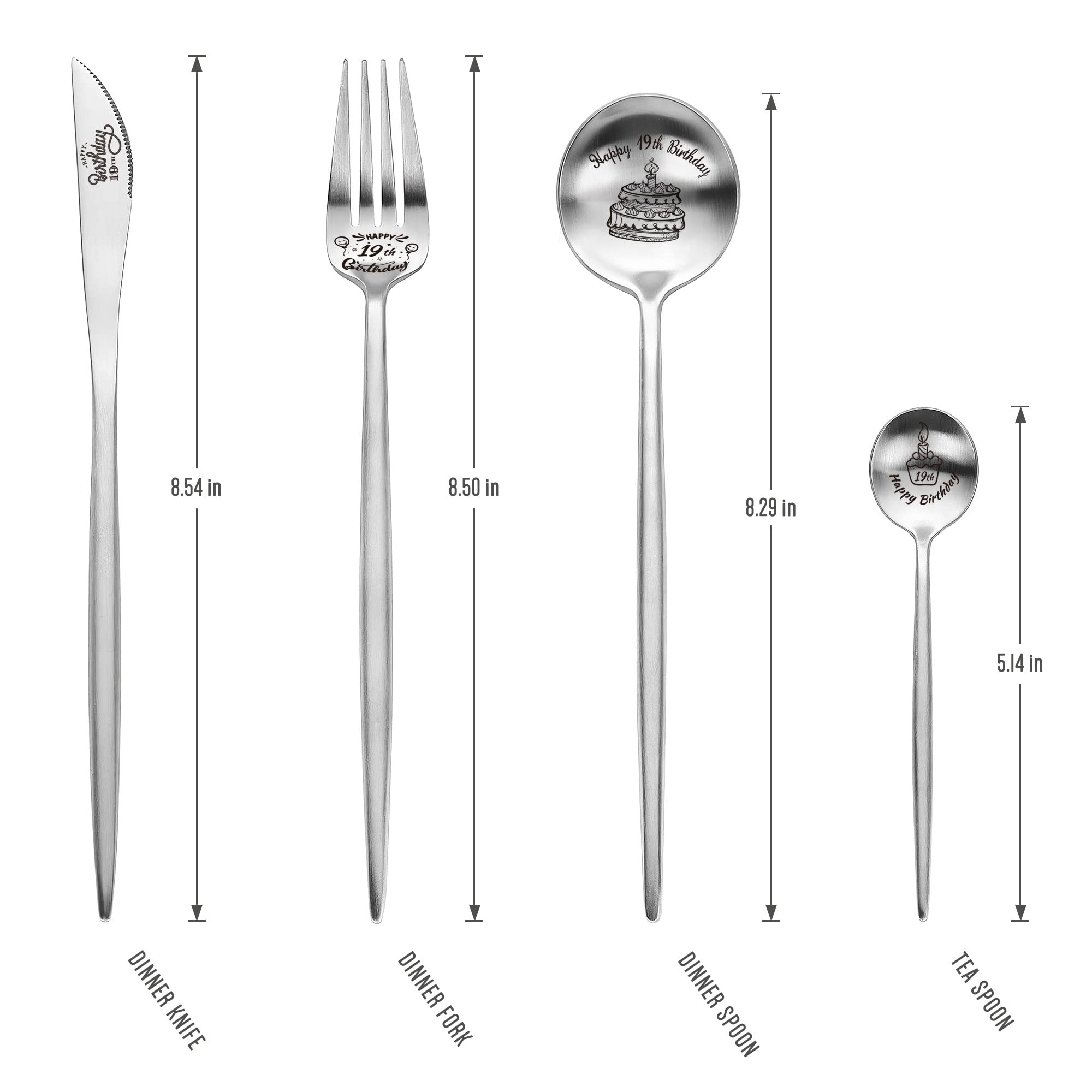 Happy 19th Birthday Spoon&Fork Gifts Engraved Cutlery Set Personalized Birthday Gifts for Son Daughter Sister Brother Friends — Amazon image 2
