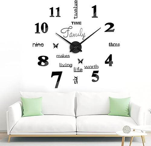 Miniatura 8 de FERRISA Reloj de pared sin marco, 3 en 1, reloj de pared grande 3D sin marco de 47 pulgadas, reloj de pared 3D DIY para sala de estar, dormitorio,