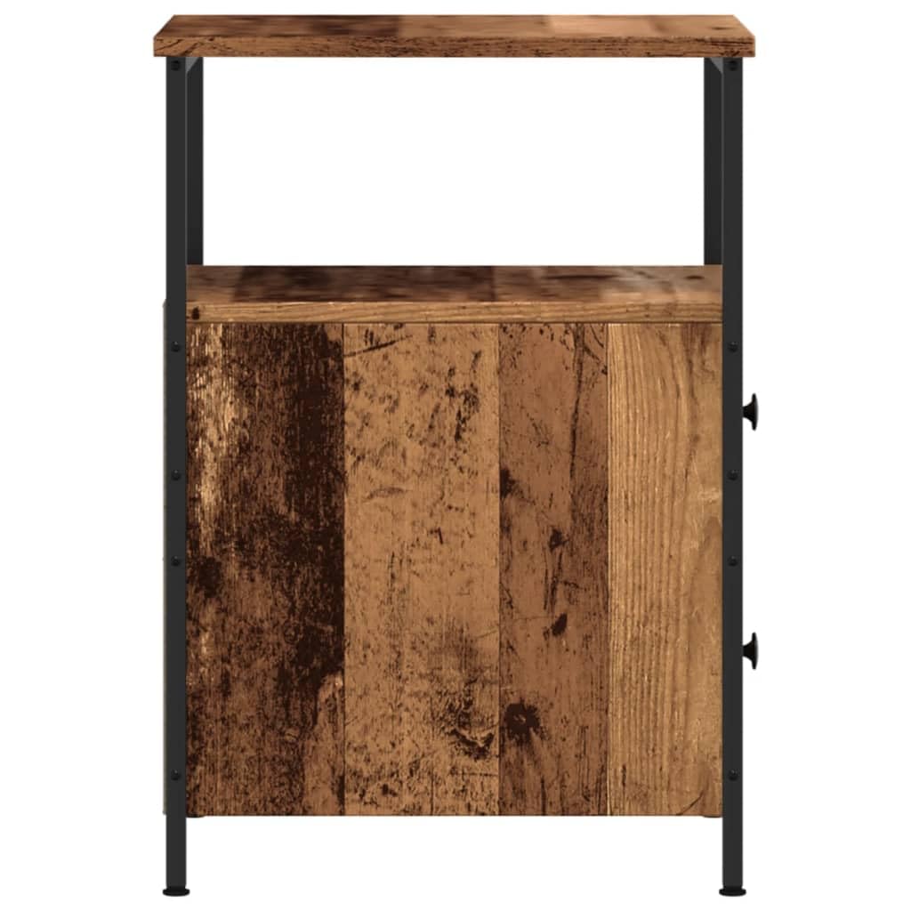 Comodini legno antico 2 pezzi 34x35,5x50 cm in legno multistrato con 2 cassetti e scomparto, gambe metallo stabili, mobiletto salvaspazio per camera da letto soggiorno ingresso