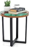 Giantex 20" Teak Wood Round Outdoor Side Table with Epoxy Resin Top, Mahogany Base - Rustic Patio End Table for Porch, Poolside, Living Room
