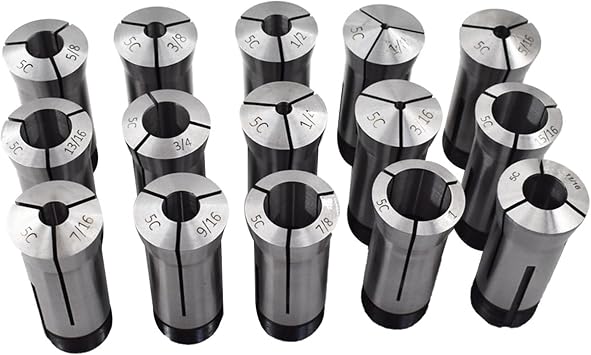 Collet Set 5C Round Bore Collet 1/8-1 Inch for Machining Turning 15 Pcs