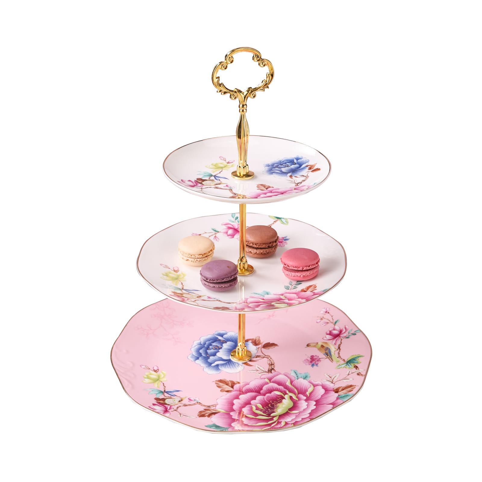 Présentoir à cupcakes avec bordure dorée, l'éclat de la porcelaine anglaise