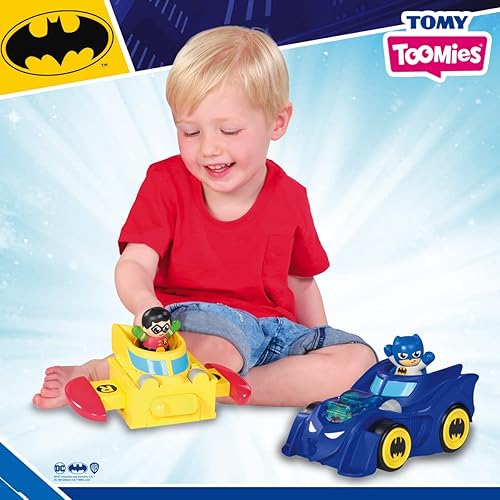 Miniatura 6 de Toomies DC Comics Batman E73262 - Vehículo 3 en 1 que se transforma en mini batmobile y chorro, efecto de estallido del motor, tracción del volante
