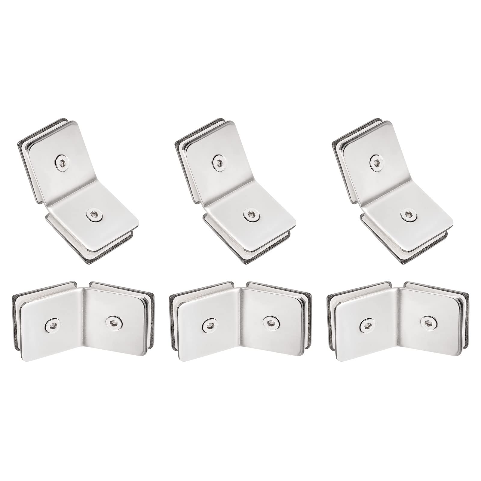 Stainless Steel 135 Degree Glass Clamp, 6pcs for 8-12mm Thickness 135 Degree Double Side Square Frameless Glass Corner Clamp Bracket Clip for Shower Door, Bright Silver