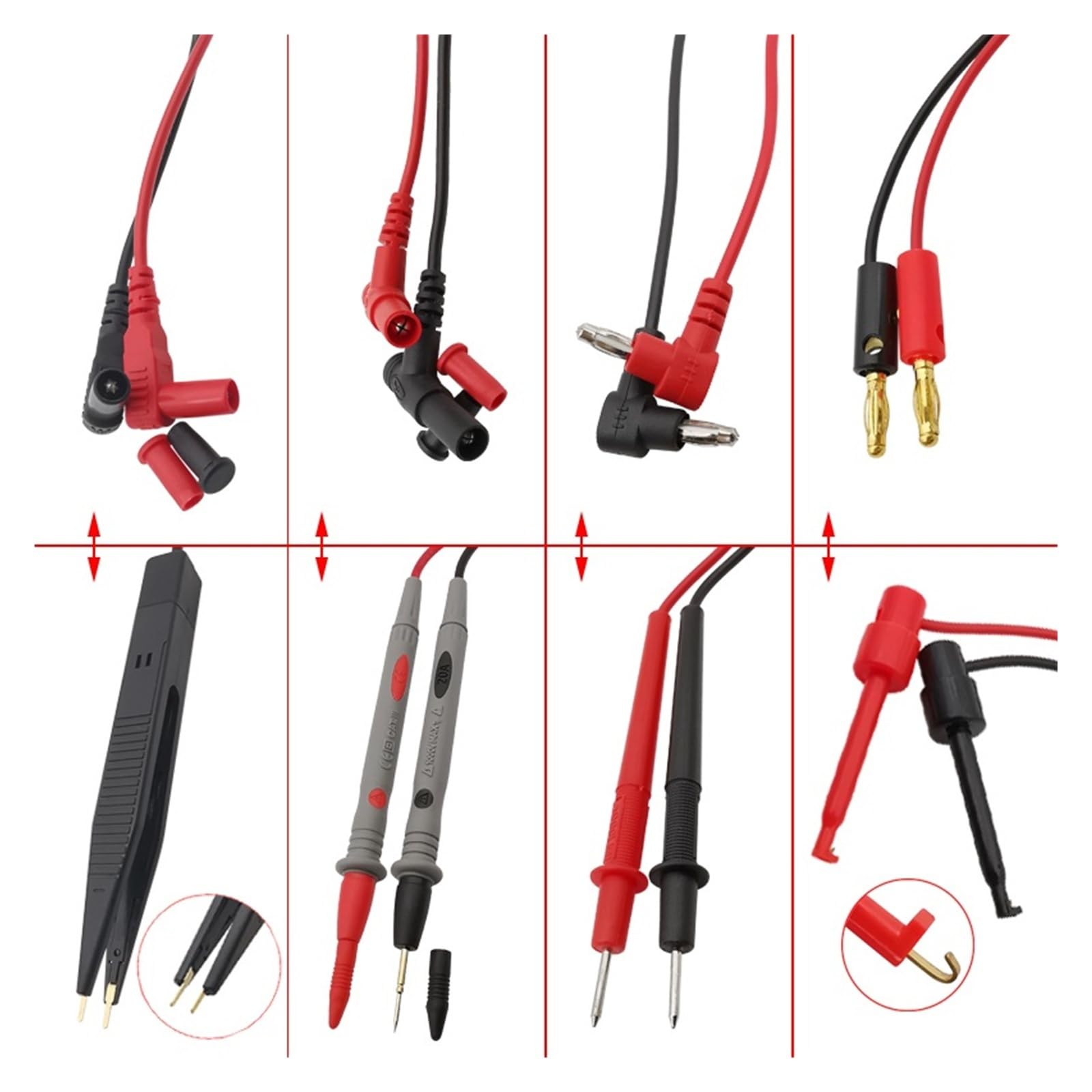 4 mm Banana Plug Multimetr Test Lead Kit with Crocodile Clip Probe Hook (D)