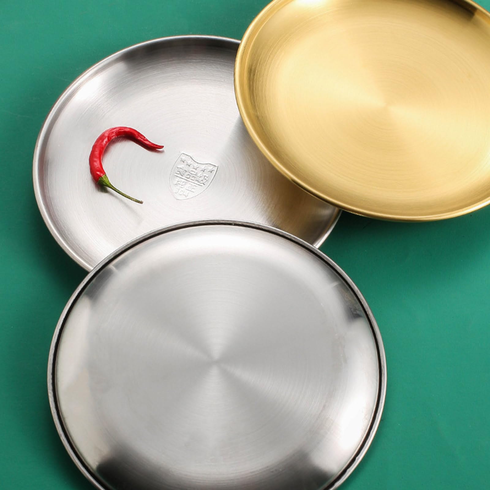 Lot de 4 assiettes rondes en acier inoxydable 304 pour la maison et la cuisine