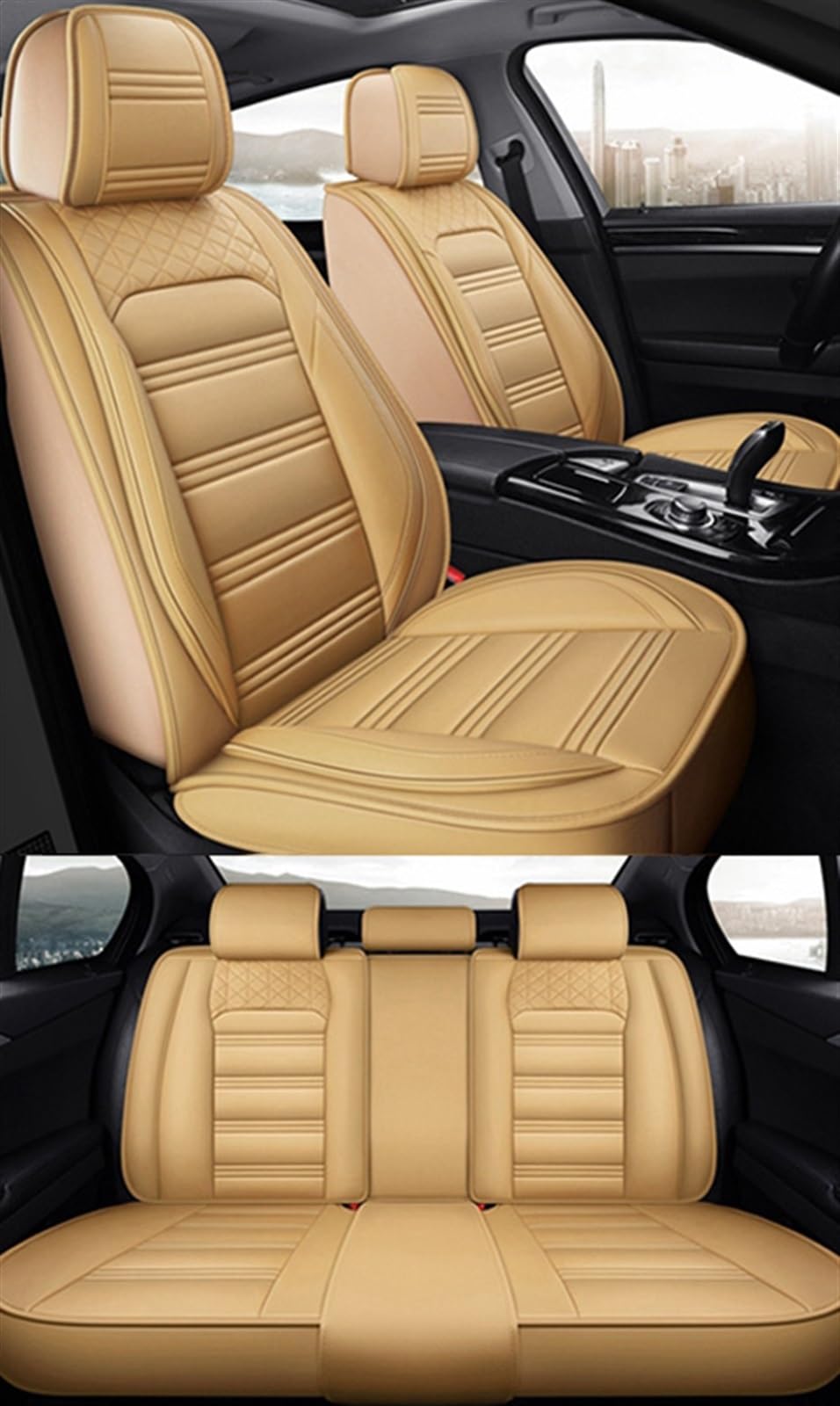 Housse de siège de voiture ensemble complet en cuir beige étui protection Benz
