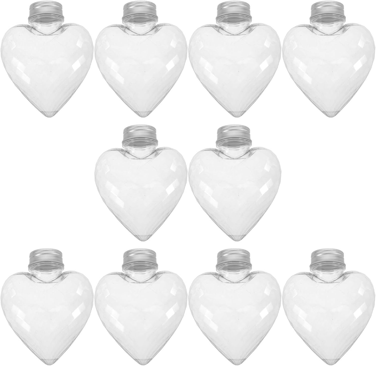 10pcs Heart Shaped Plastic Beverage Bottles with Caps 350ml Reusable Juice Containers Easy to Clean Bottles for Picnic and Home Use