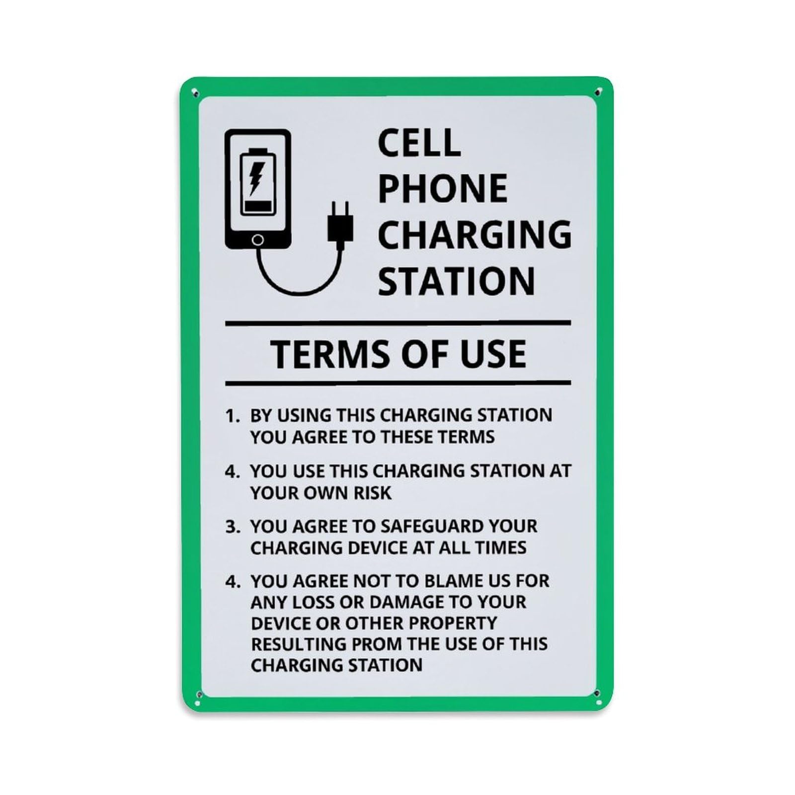 Jdfenggu Vintage Cell Phone Charging Station Terms Of Use Retro Metal Tin Sign, Decor Art Poster For Bar, Home, Man Cave, Kitchen, Laundry Room Gift 8X12inch