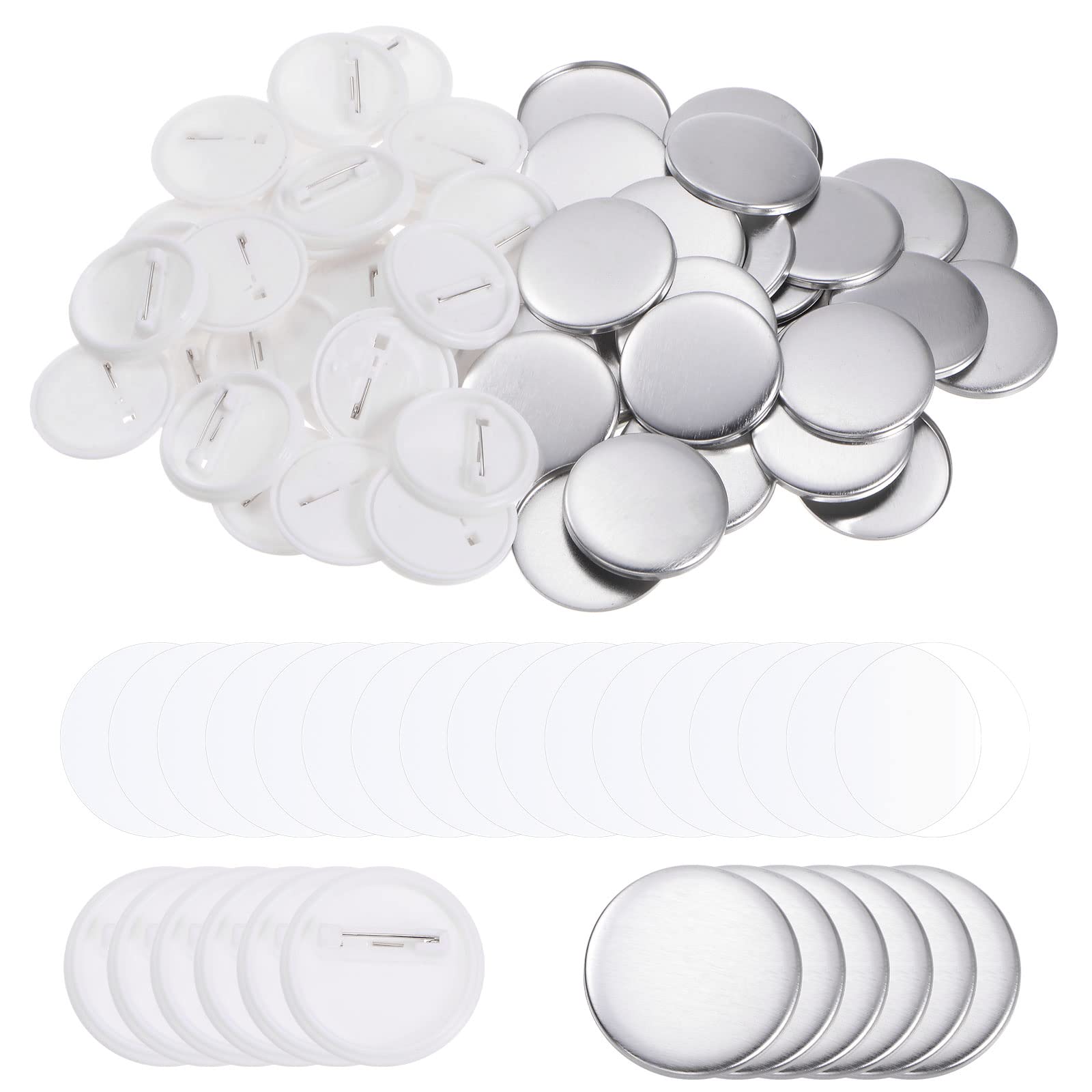 Sourcing Map 120 Set 32mm 1.26 Inch Round Metal & Plastic Button Parts, Clear Film for Button Maker Machine