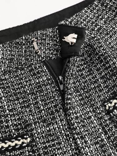 CIDER Tweed Mid Waist Solid Button Wide Leg Trousers2