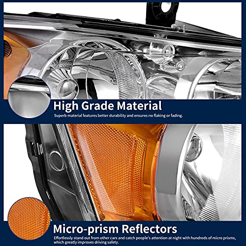 Autosaver88 Headlight Assembly Compatible With 2011-2019 Dodge Grand Caravan / 2008-2016 Chrysler Town & Country Chrome Housing Amber Reflector Clear Lens #TOP6
