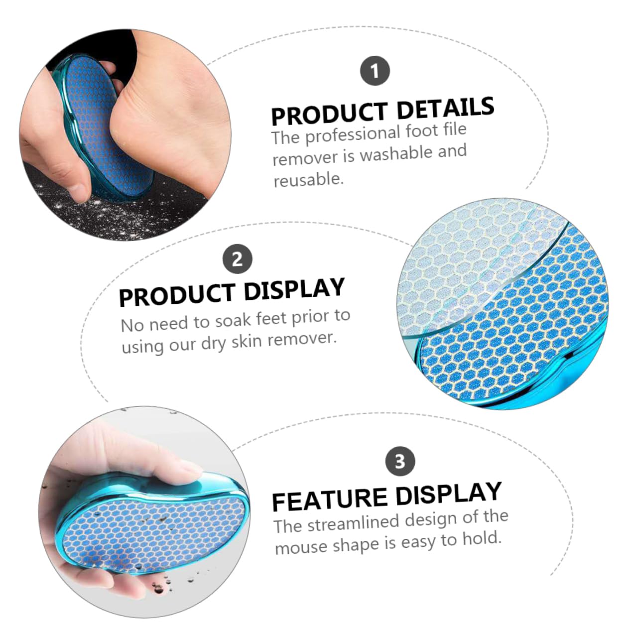 Housoutil 3stücke Nano Fußfeile Kreativer Hornhautentferner Für Pediküre Waschbar Für Entfernung Von Toter Haut Und Schwielen Skandinavischem Blau Für Fußpflege