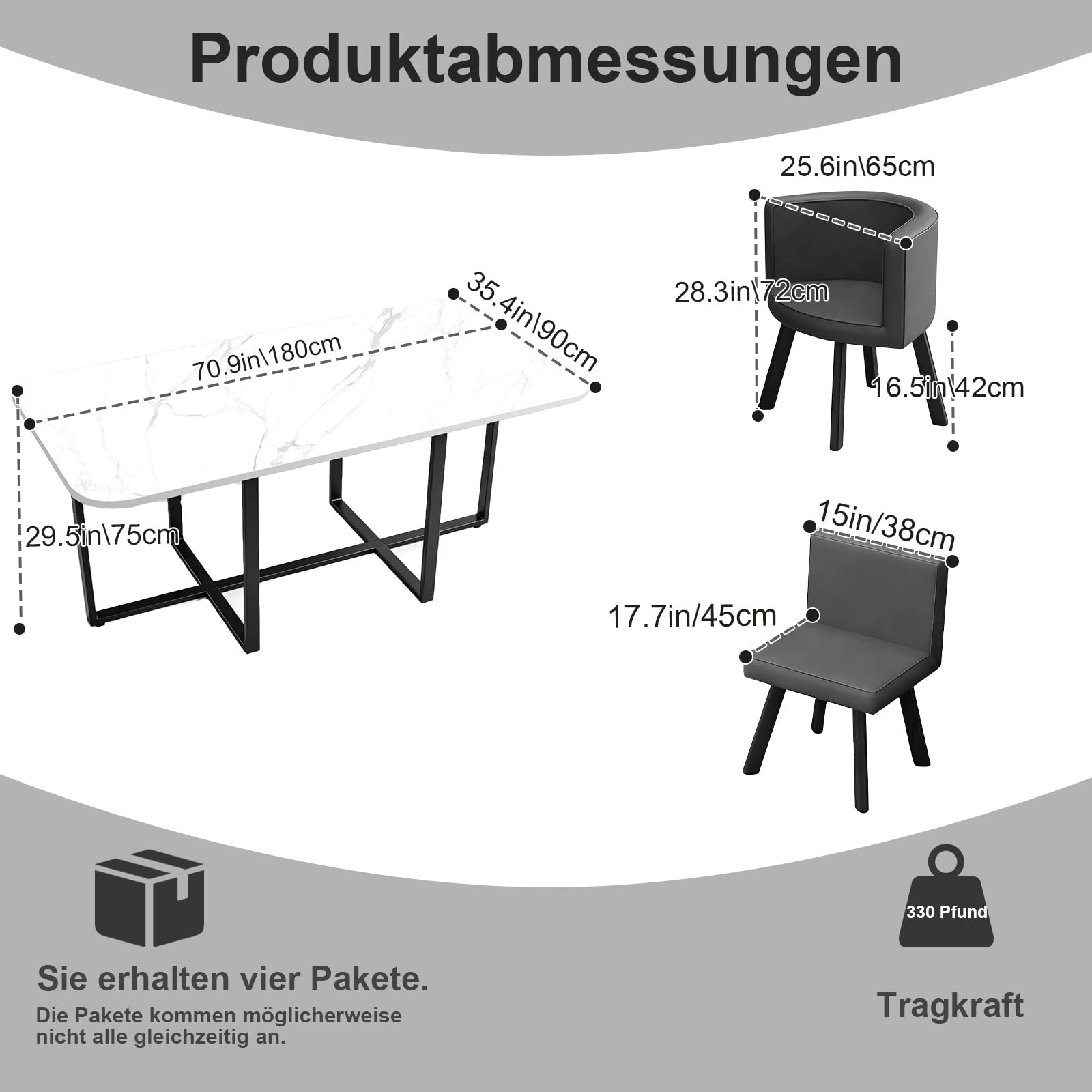 Großer Konferenztisch Inklusive 8 Stühle Moderner Besprechungstisch Metallrahmen für 8–12 Personen, industrieller Seminartisch für Büro, Esszimmer, 180x90cm (L x B),Weiß