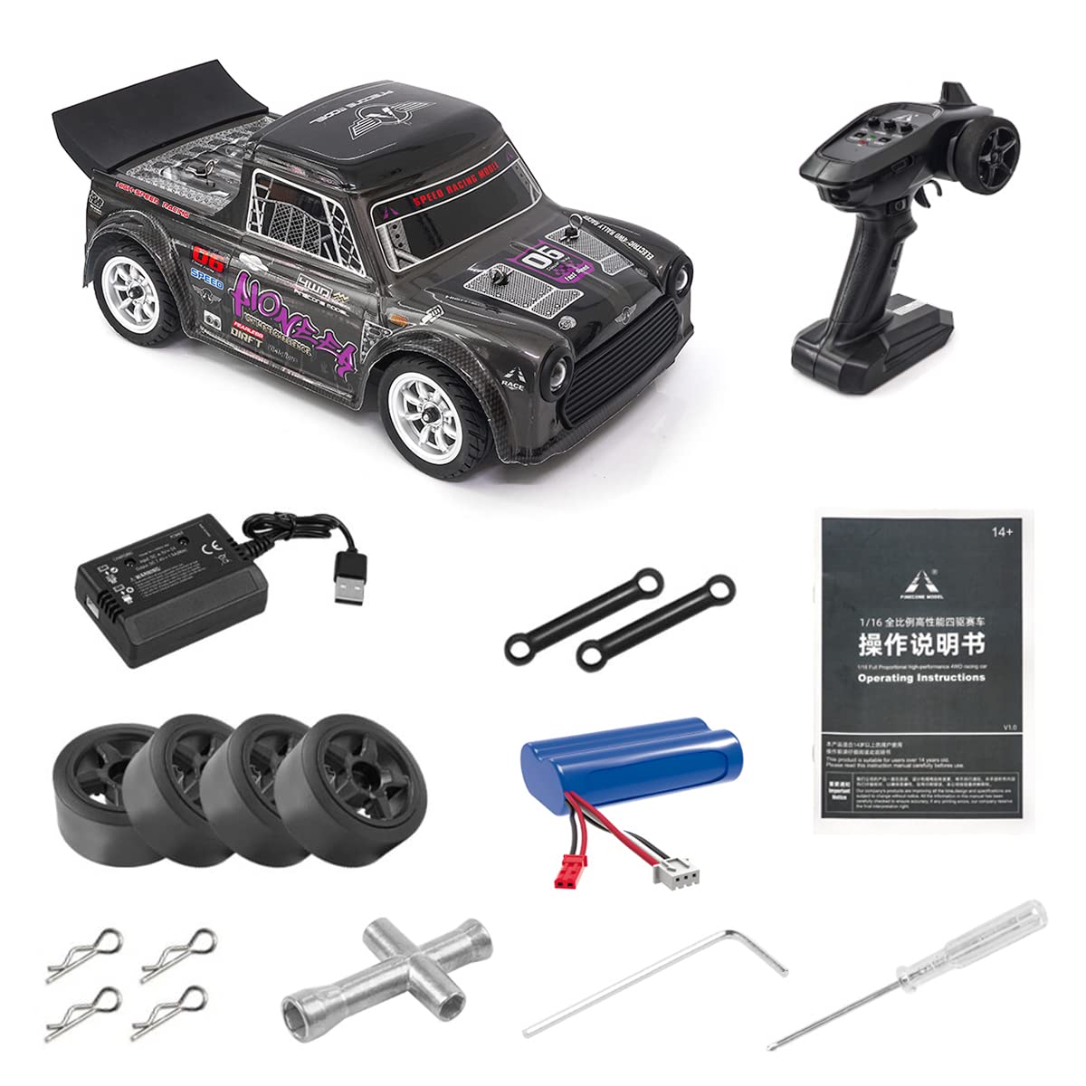 Dollox Remote Control Drift Car 1/16 RC High Speed Cars, 2.4G 4WD RC Drift Racing Car 4X4 Off-Road Truck Fast 20MPH RC Buggy Speed & Steering Control Electric Vehicle Toys with Lights for Kids Adult