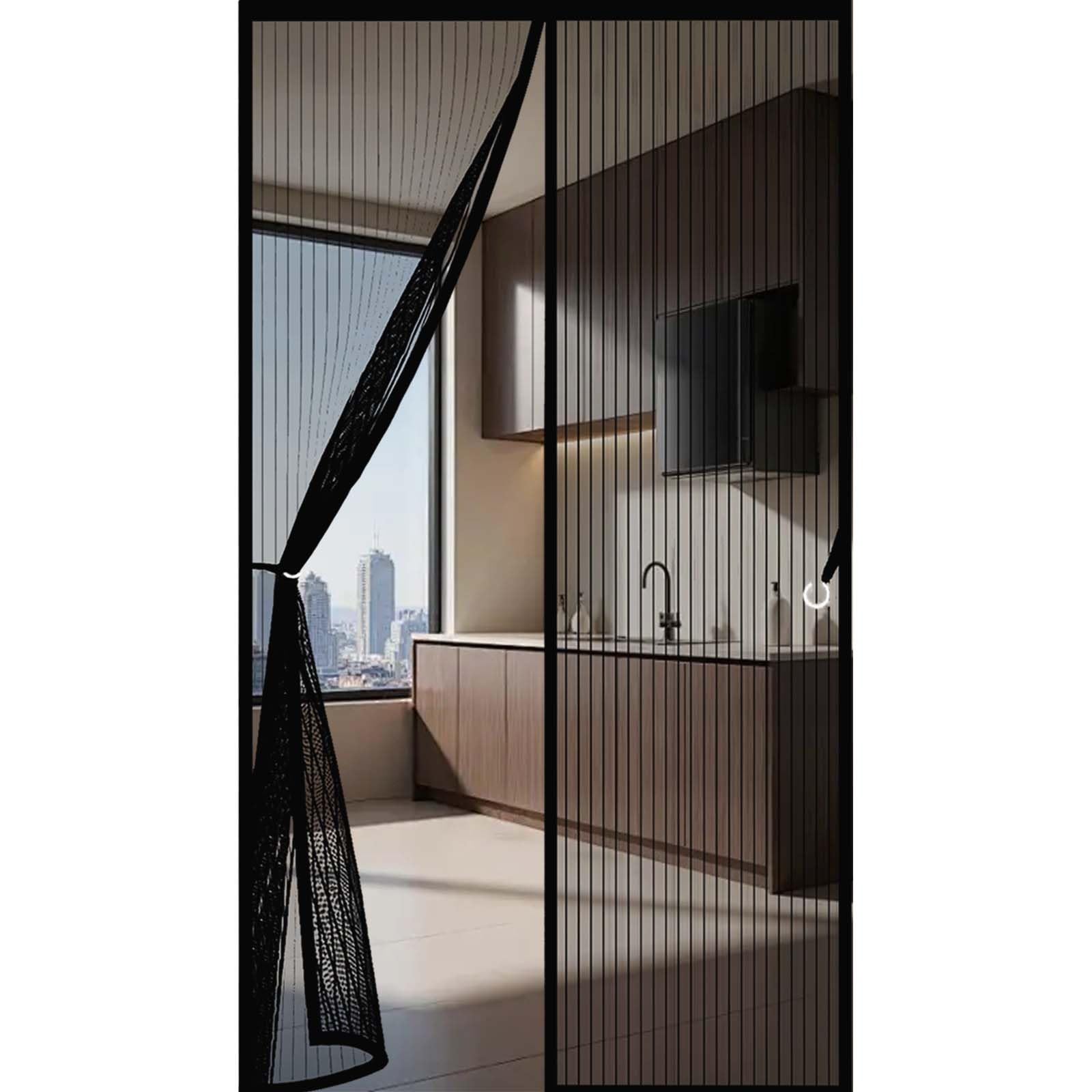 Magnetic Fly Screen Door 115x186cm(WidthxHigh) Durable, Keeps Bugs Out, Kid and Pet Friendly Anti Mosquito Mesh Fly Curtain Lets Fresh Air in, Hundreds of Sizes, Black