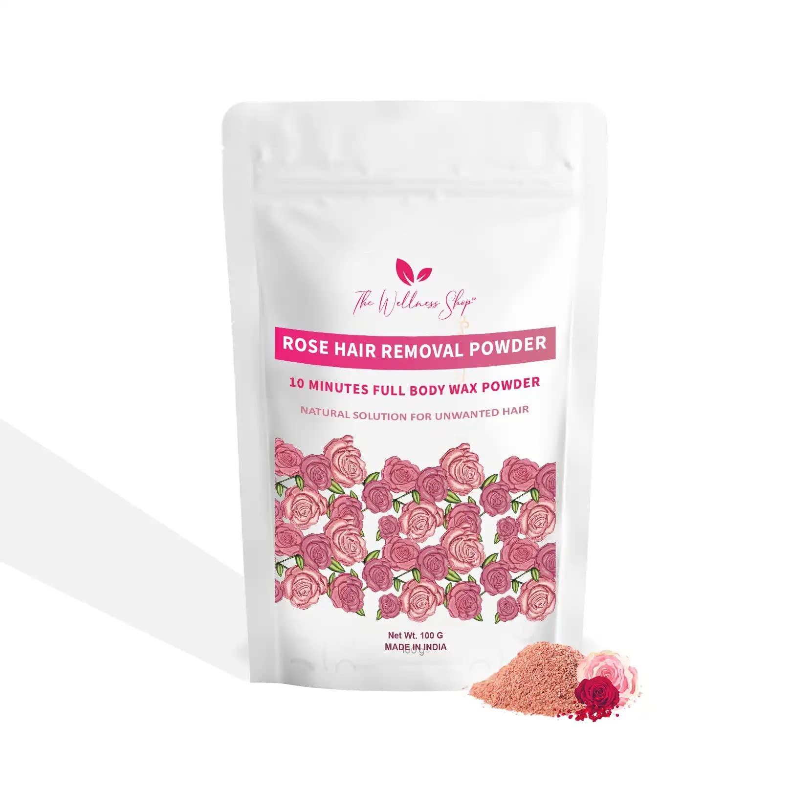 The Wellness Shop - Full Body Wax 10 Minutes Herbal Hair Removal Wax Powder Easy to use at home, No chemicals - No Irritation, No Skin rashes for Women and Girls (100g) (Rose)