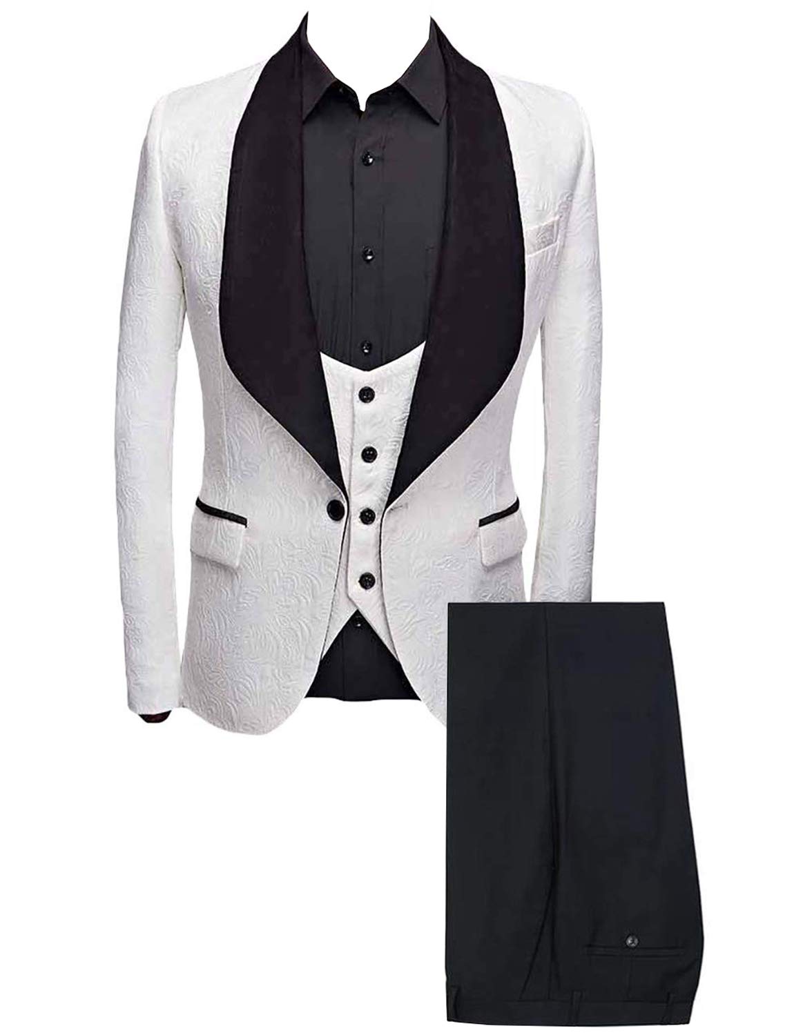 Uomo Gilet e Pantaloni Giacca da Cerimonia per Uomo d'Affari in 3 Pezzi con Un Bottone in Jacquard