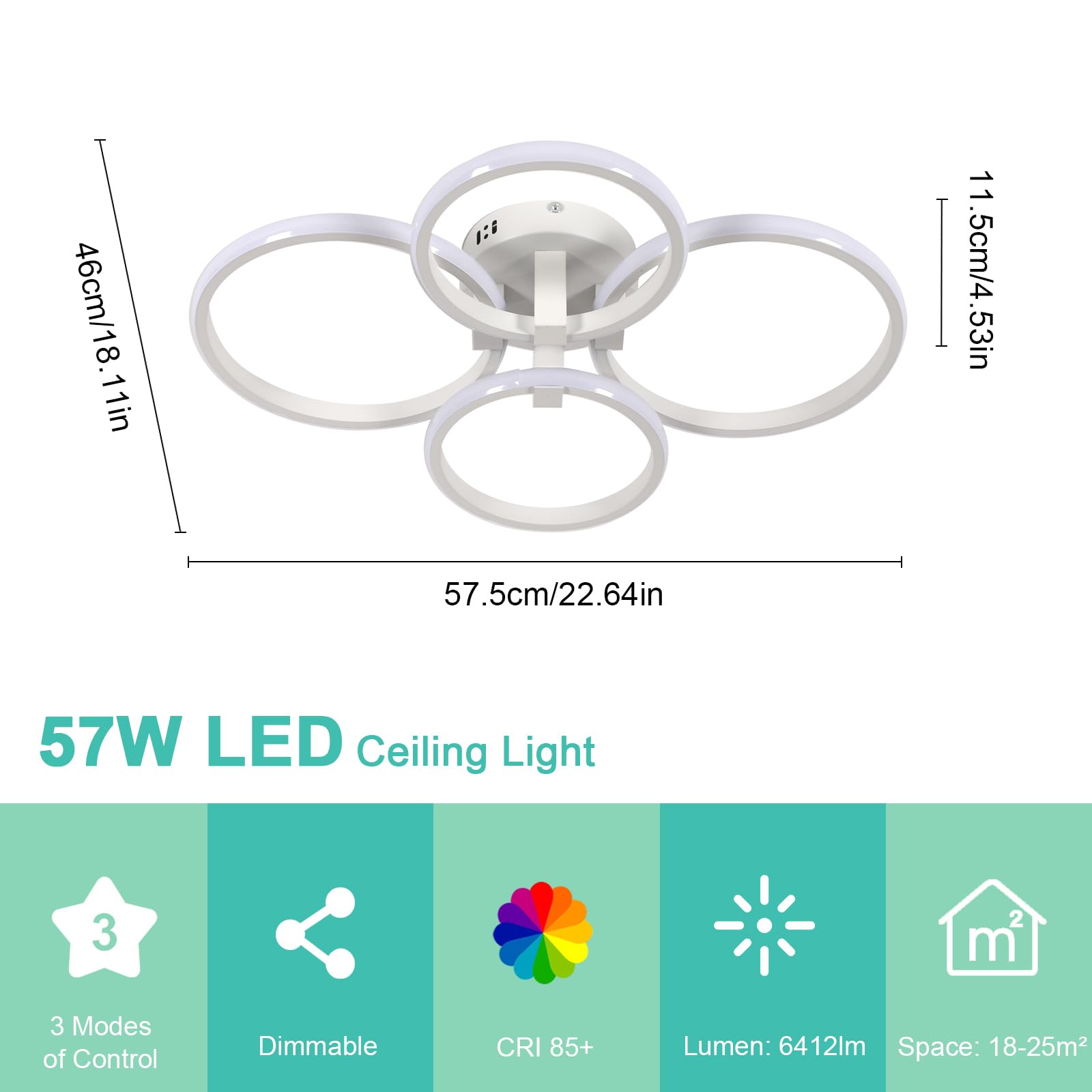 Tealight Plafoniera LED Soffitto 58cm, 76W Dimmerabile Lampada da Soffitto Camera da Letto con Telecomando 3000K-6500K, Plafoniera Moderna per Cucina, Soggiorno, Ufficio, Cucina, Bianco