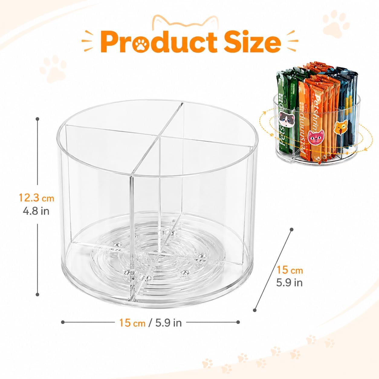 Rotating Lazy Susan Squeeze Up Cat Treat Container & Makeup Brush Holder